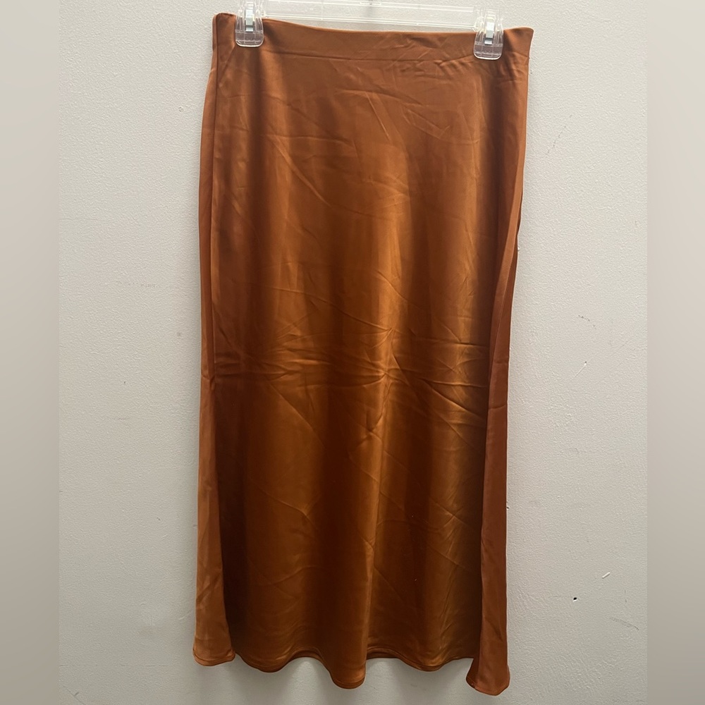 Rachel Zoe Copper Brown Satin Maxi Skirt